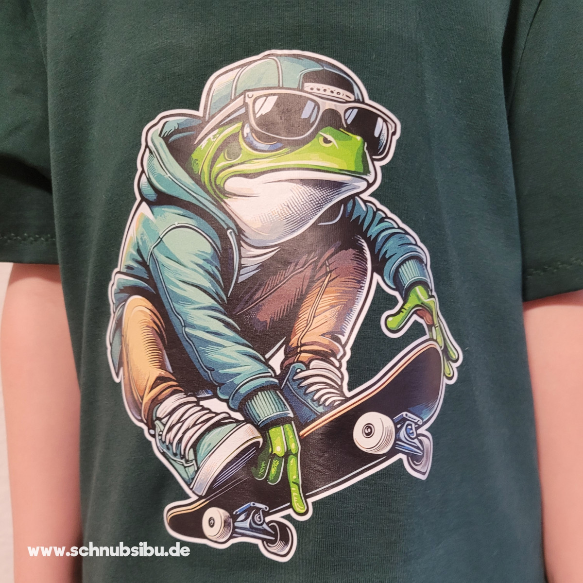 Bügelbild Frosch auf Skateboard